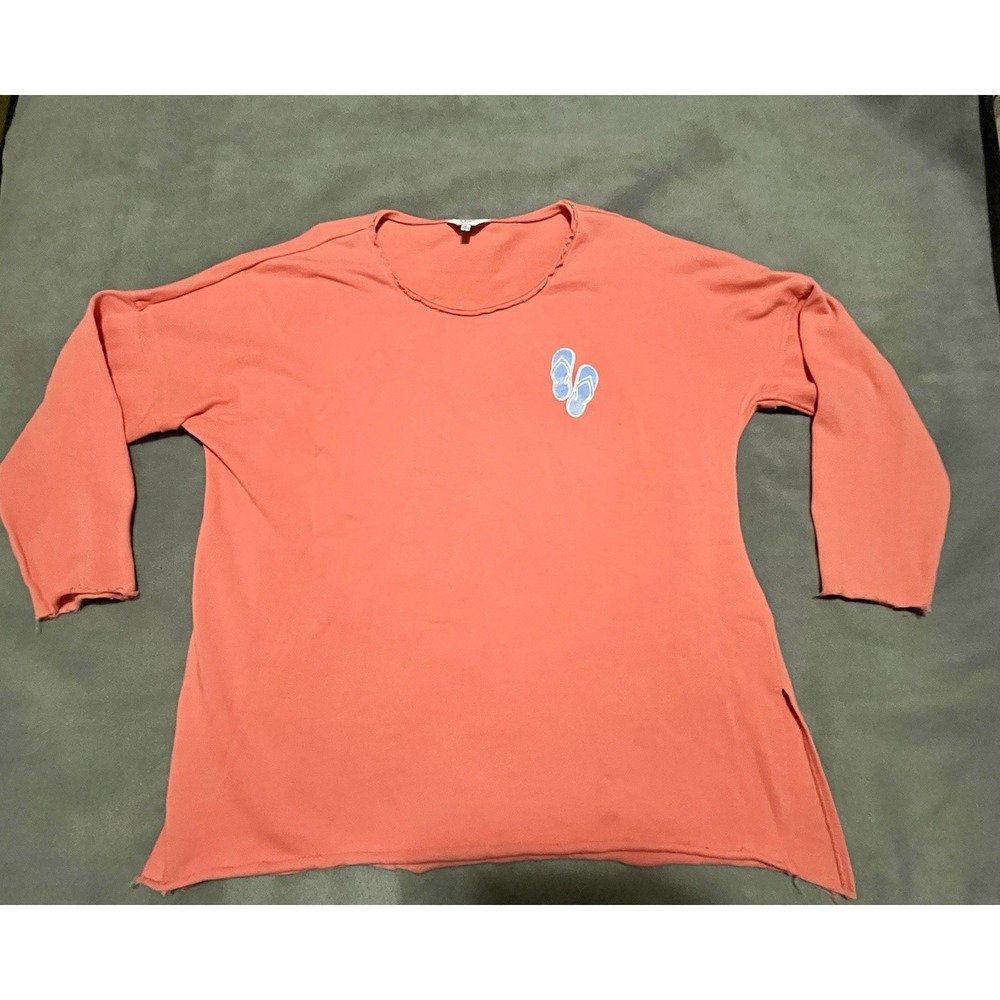 Women's Crown And Ivy Coral Sweatshirt Sun Sand Flip Flops Top 1X